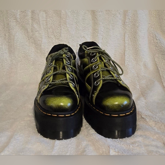 Dr. Marten 5-Eye Max Distressed Leather Platform Shoes in Lime Green Arcadia - Picture 3 of 10